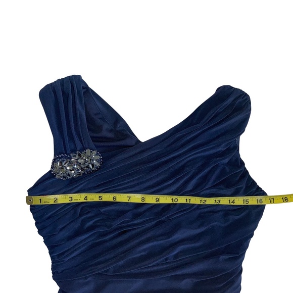 Adrianna Papell Women's Evening Gown Navy Blue Shirred Beaded Sleeveless Sz 10 - Picture 10 of 15